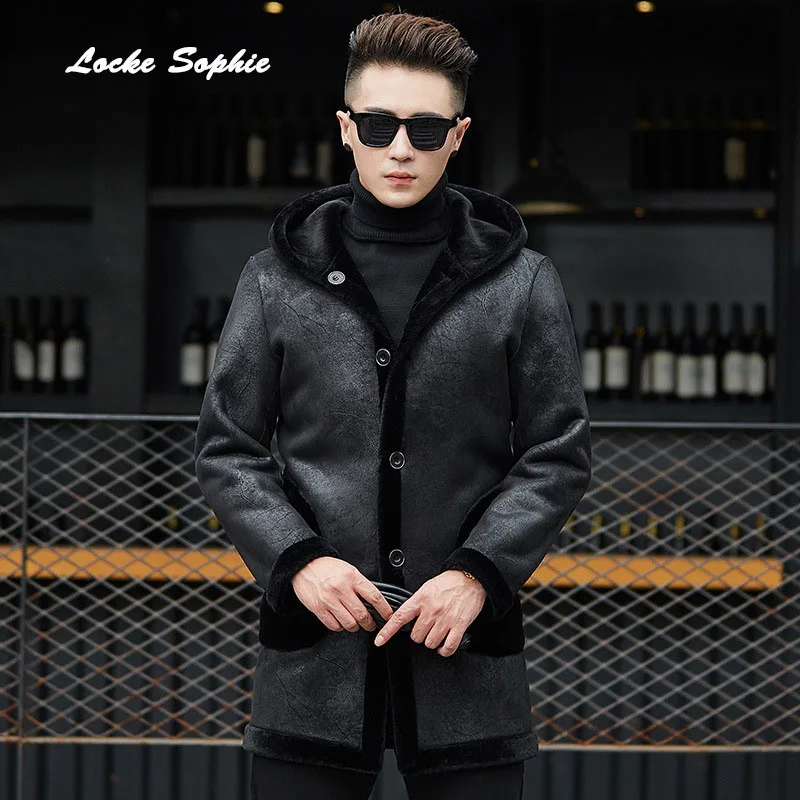 1 шт. Для мужчин плюс размер куртки пальто 2018 зима овец из кашемира с капюшоном