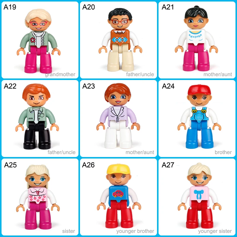 5 10 20. Кубики, Набор фигурок Duplo, совместимые фигурки, блоки, большие кирпичи, персонажи, семья, полиция, строительный блок, игрушка