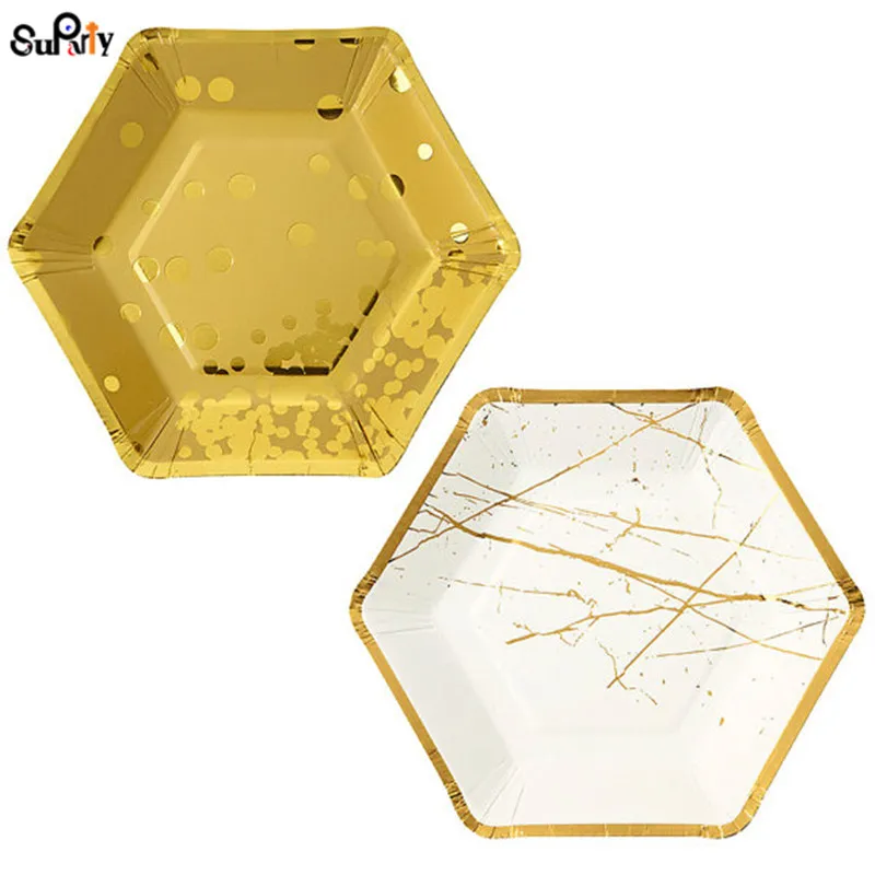 Gold Set 16 шт. 7 дюймов фольга розовое золото бумажные тарелки для дня рождения свадебные принадлежности украшения блюдо для торта одноразовые подарки для детского душа - Цвет: Gold Set