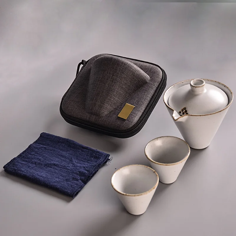 TANGPIN Японский керамический заварочный чайник gaiwan чайные чашки китайские чайные чашки Портативный чайный набор для путешествия с сумкой для путешествий - Цвет: Белый