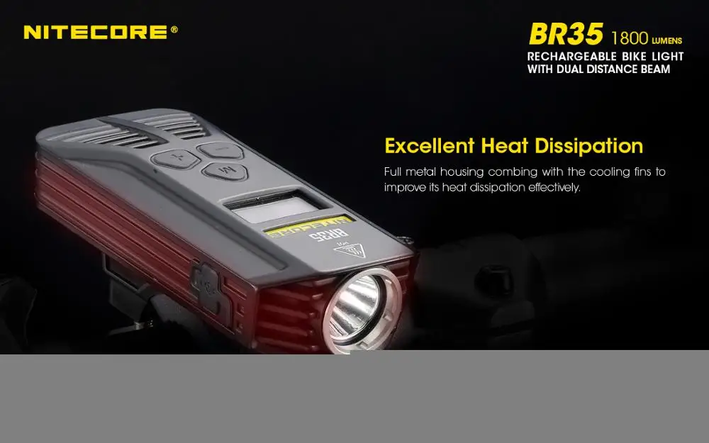 NITECORE BR35 велосипед светильник с двумя типами света OLED Перезаряжаемые