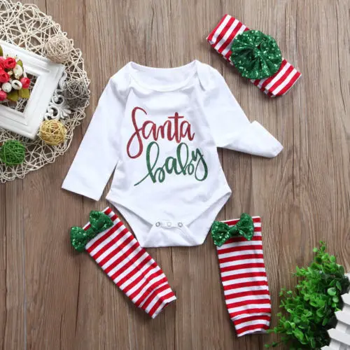 Топы для новорожденных девочек Рождественский комбинезон гетры комплект одежды