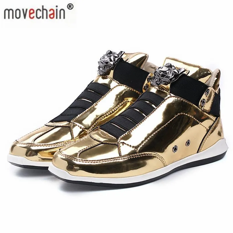 movechain Men's Casual Leather Shoes Men Patent Skate Fashion Mens Designer Trendy High-Top Flats | Обувь