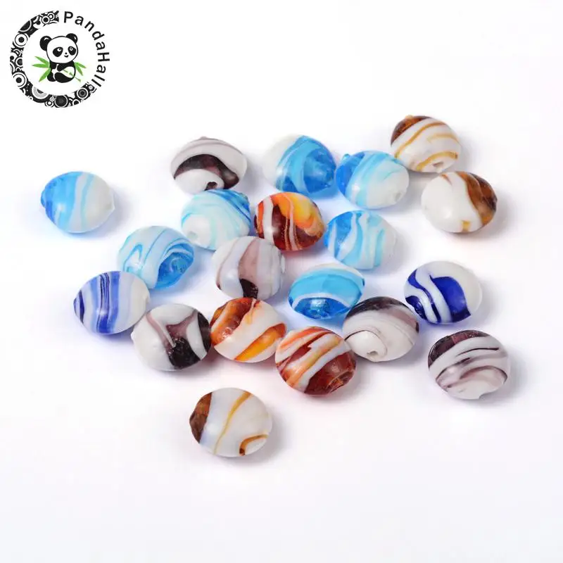 

200pcs Handmade Lampwork Beads, Flat Round, Mixed Color, 16mm in diameter, hole: 2mm