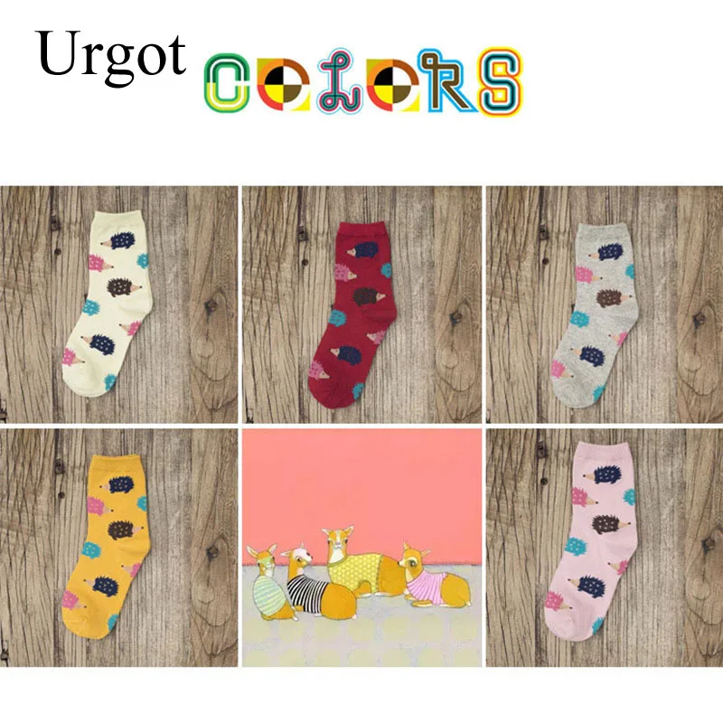 Urgot 5 пар Для женщин носки смешной Счастливый мультфильм шаблон Ежика носки Для женщин из чесаного хлопка высококачественный носок Calcetines Mujer