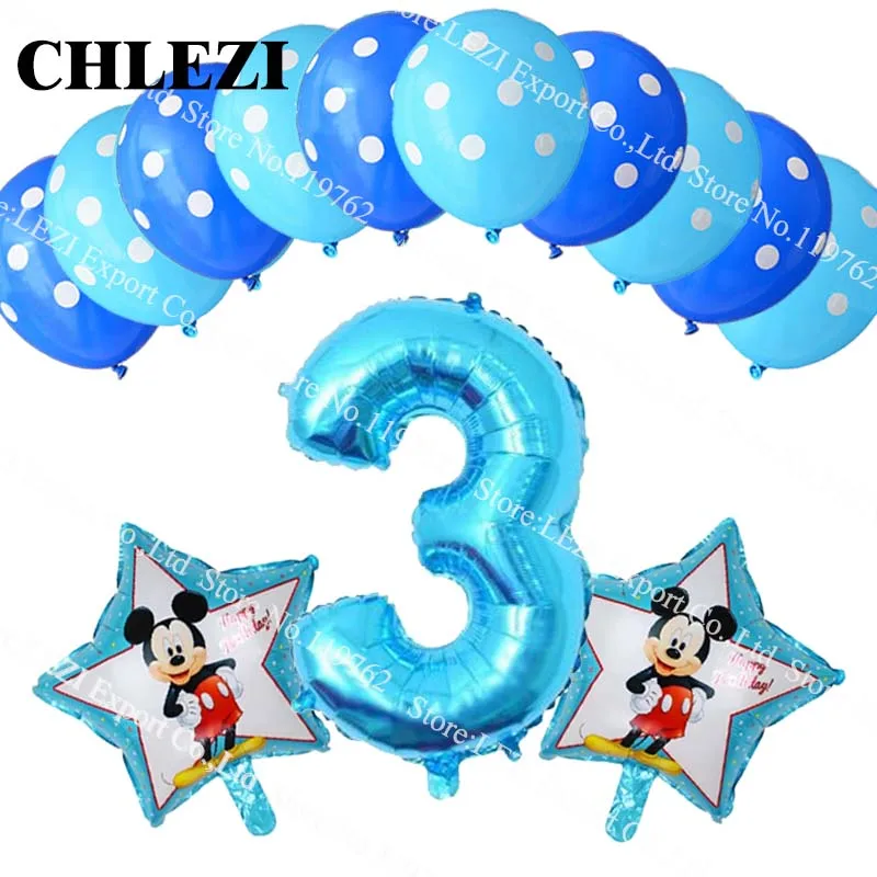CHLEZI С днем рождения! Ребенок 3 года Минни тема Микки вечерние декоративные фольгированные шары Dot латексные шары Детские игрушки baby shower 13 шт./лот - Цвет: CHLEZI