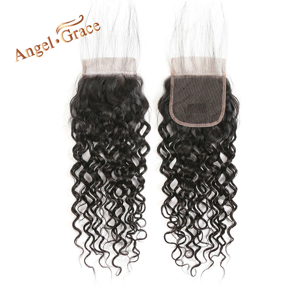 

Angel Grace Hair Brazilian Water Wave Closure Free/Middle Part 100% Remy Human Hair Natural Color 10-20 Inches Lace Closure