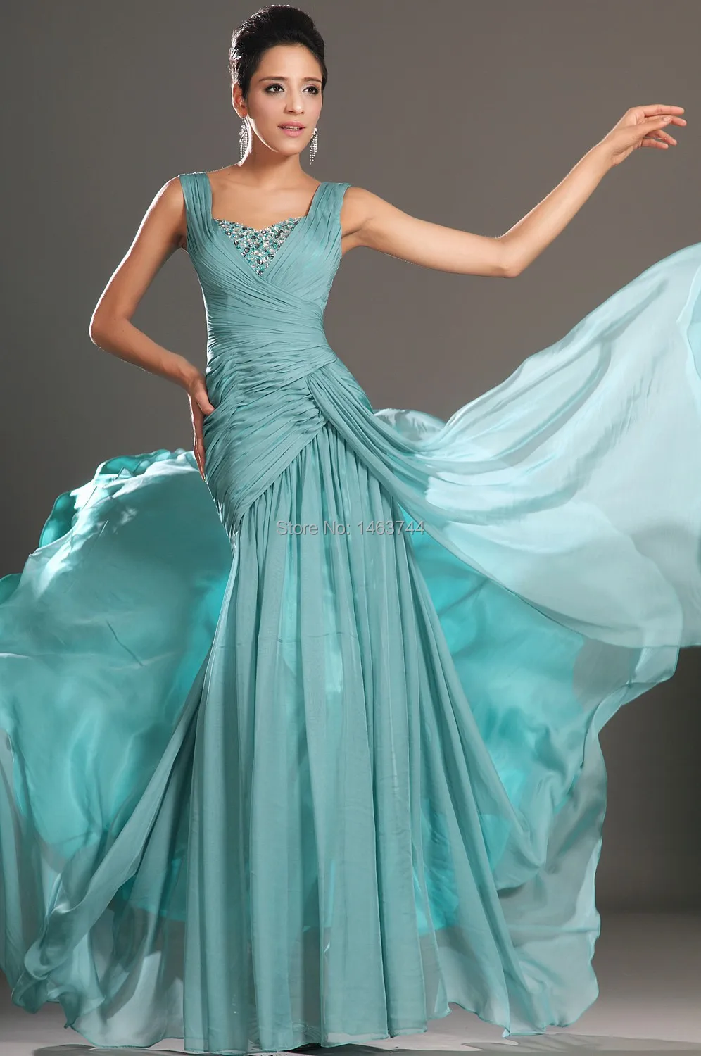 New A Line Sweetheart Crystal Sexy Backless Green Ruched Long Formal Evening Dresses Prom Gown With Court Train | Свадьбы и