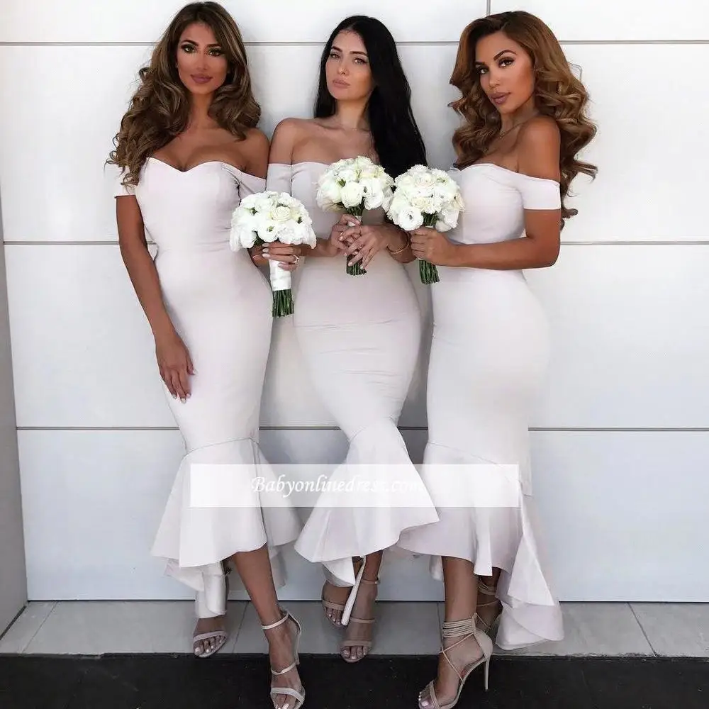 

African Arabic Ivory Off The Shoulder High Low Bridesmaid Dresses Sexy Sweetheart Maid Of Honor Gowns Party Guest Dress