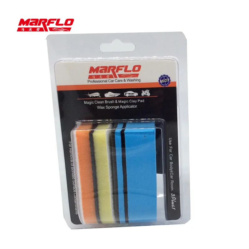 

Marflo Car Wash Clean Brush with Magic Clay Pad Wax Sponge Block with Applicator 3 plus 1 made by Brilliatech