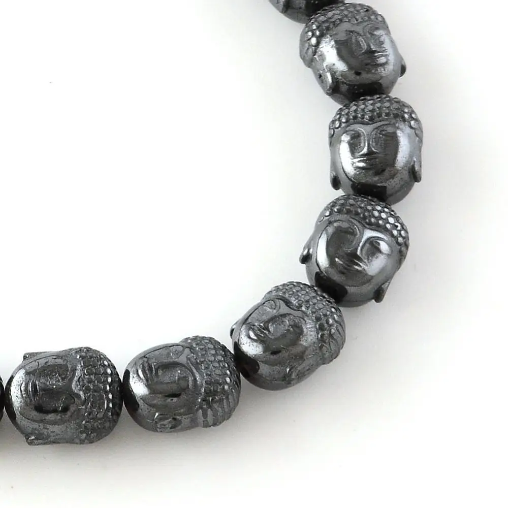 

Non-magnetic Synthetic Hematite Beads Strands, Buddha Head, Black, 10x8.5~9x7mm, Hole: 1mm; about 39pcs/strand, 15.7"
