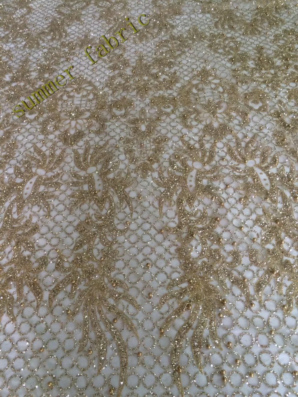 Роскошная Тюлевая французская кружевная ткань с жемчугом и бусинами Золотая