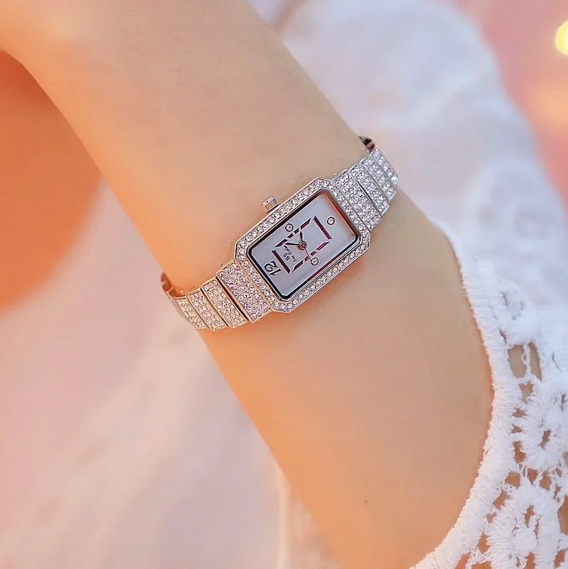silver color BS Роскошные Брендовые женские часы с прямоугольным циферблатом, женские модные нарядные часы для девушек, простые часы с золотым покрытием, часы Zegarek Damski - Цвет: silver color