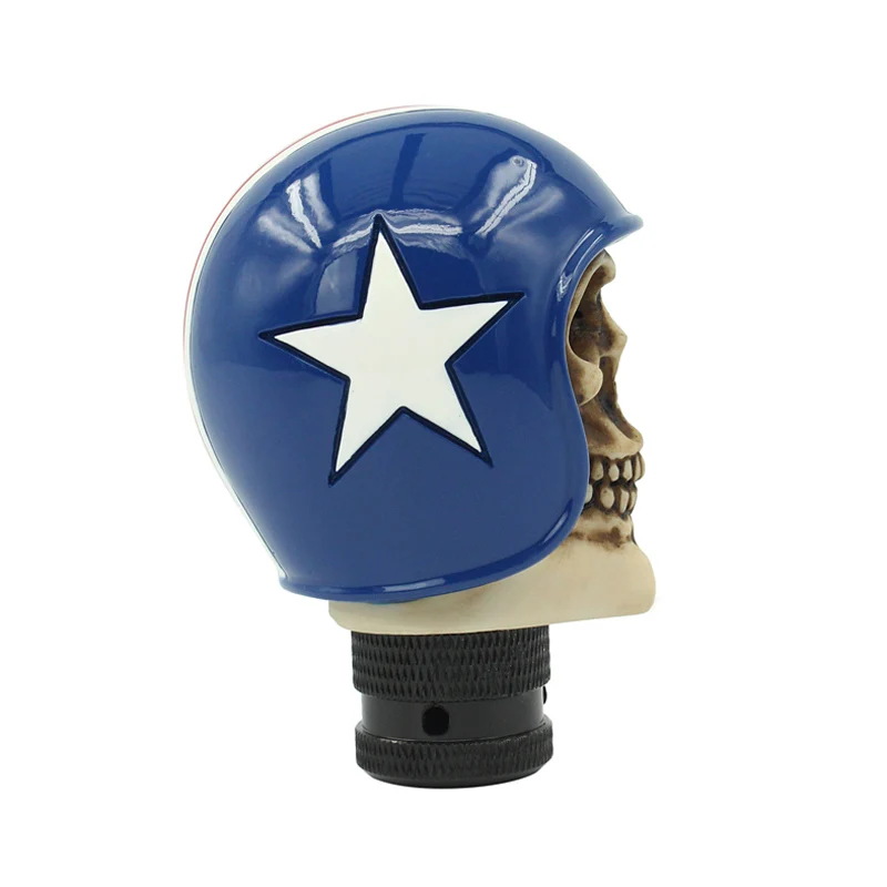 Универсальная ручка переключения передач из смолы синяя с черепом на шлем