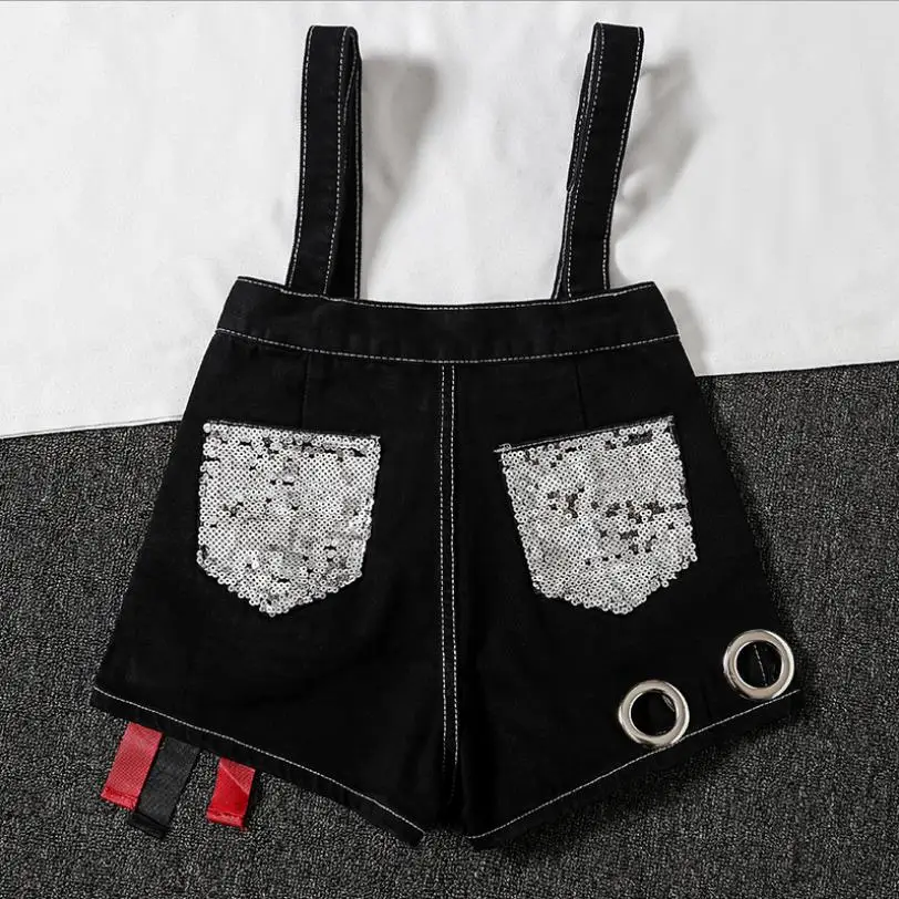 Женские джинсовые шорты на молнии с цепочками и блестками высокой талией