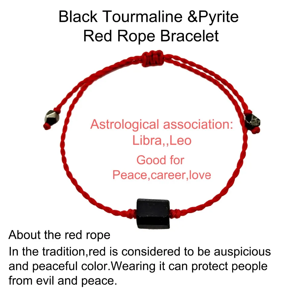 LiiJi уникальный красный веревочный браслет черный турмалины Пирит исцеления