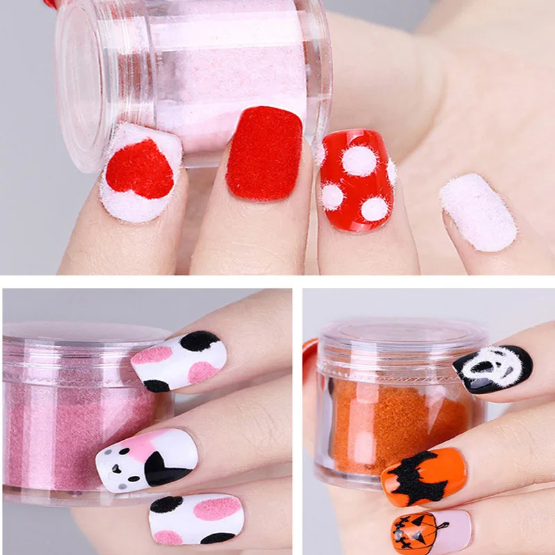 Нечеткие Флокирование Velvet порошок Черные белые красные блеск для ногтей Nail Art