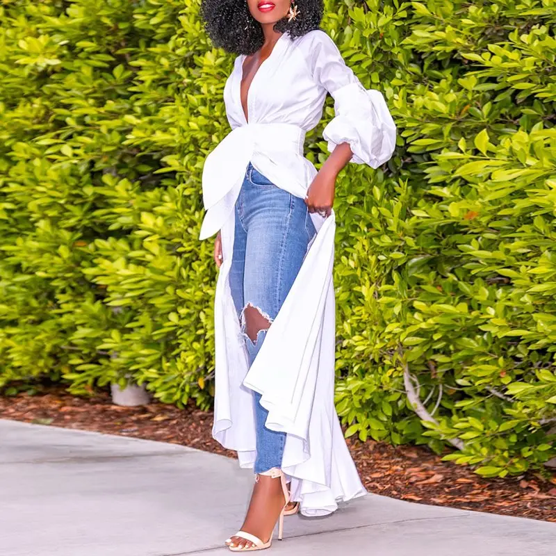 Летняя Сексуальная клубная элегантная белая африканская блуза размера плюс