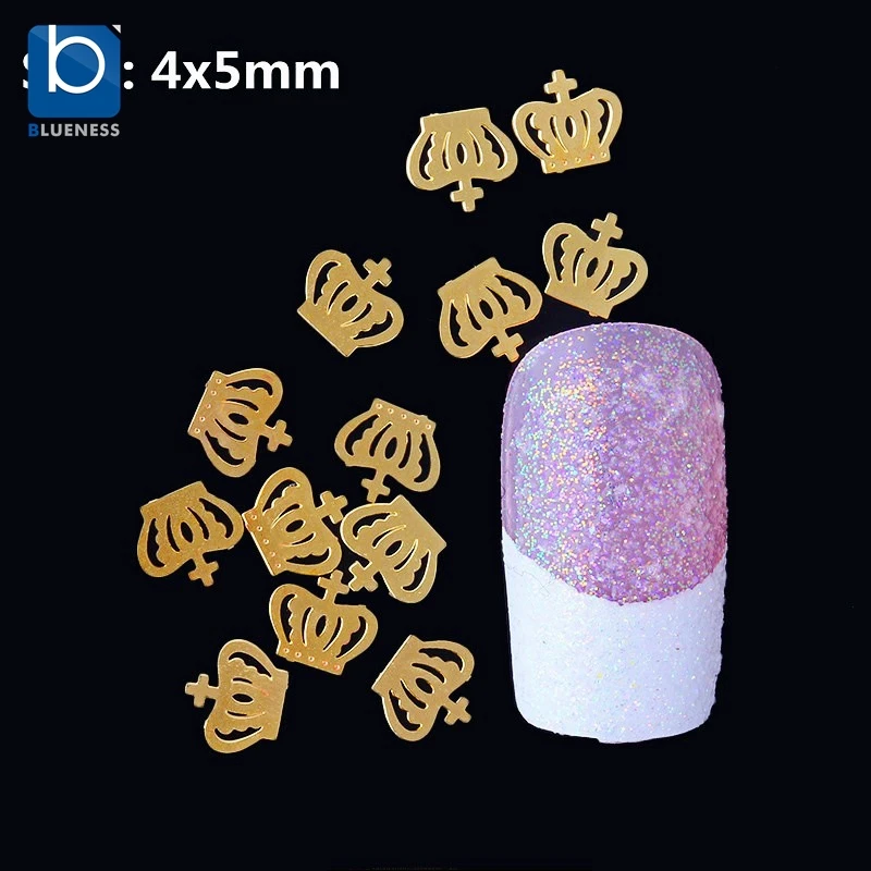 Blueness Nail Art Gold Metal Crown Slices Glitter Decoration 100pcs/lot Alloy Stud Accessories for Rhinestones PJ100 | Красота и
