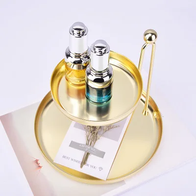 

Meatl Makeup Organizer Two-Layer Jewelry Box Round Ring Lipstick Cosmetic Organizer Plate Rack Necklace Table Display Organizer