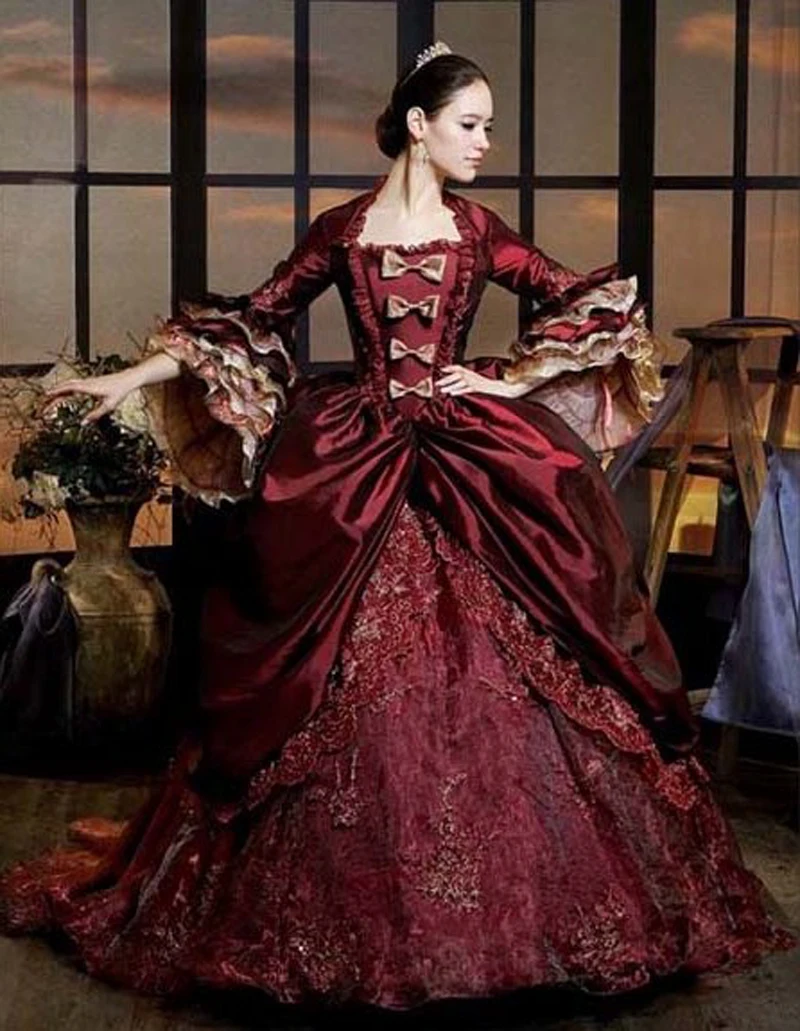 Top Sale Georgian BURGUNDY Victorian Period Costume Vintage Long Ball Gown Pertty Civil War |