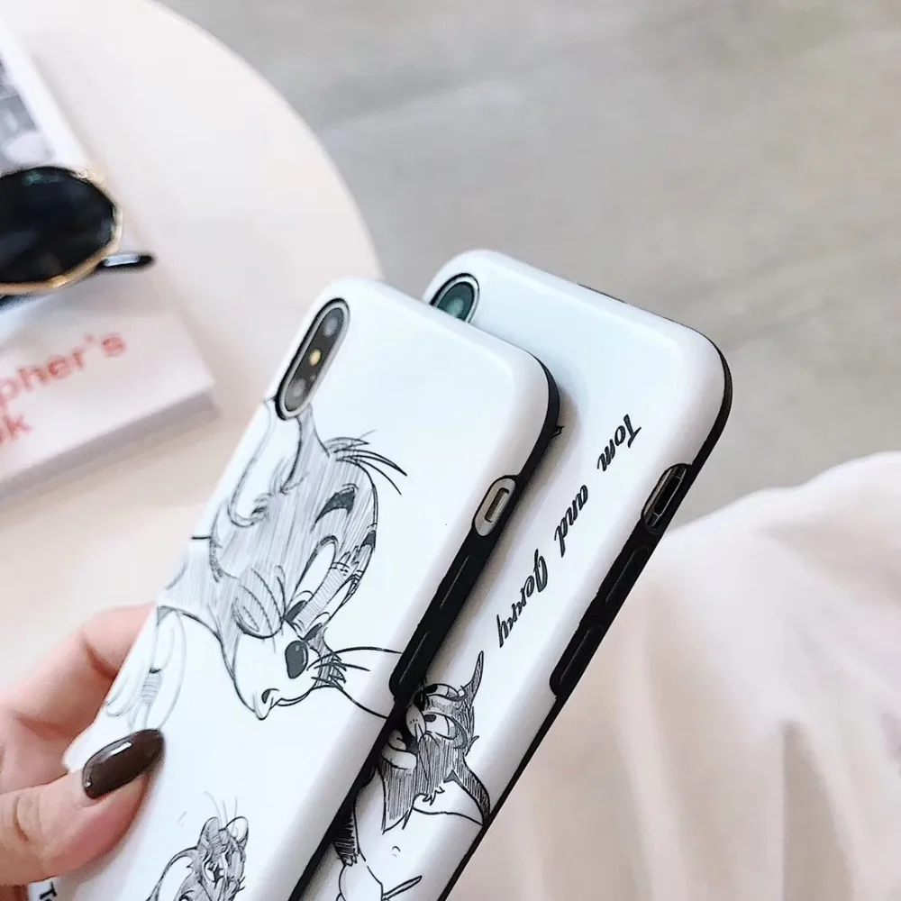 Белый милый мультяшный Классический чехол Том и Джерри для iPhone 6S 7 8 Plus Забавный