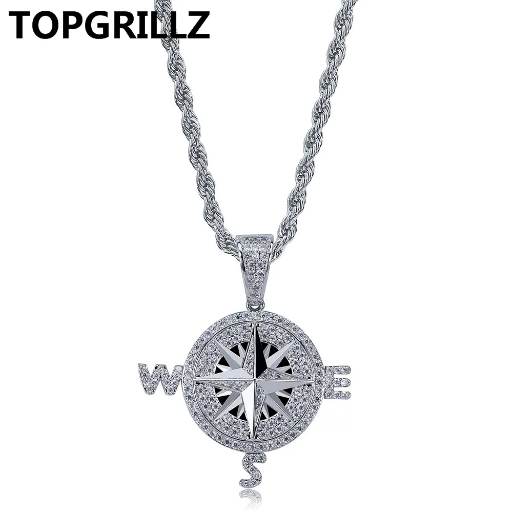 TOPGRILLZ мужское ожерелье-Компас с кубическим Цирконом и кулоном с 4 мм теннисная цепочка в стиле хип-хоп золотой серебряный цвет Ювелирные изделия Подарки - Окраска металла: Silver