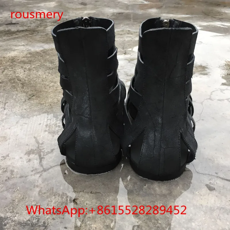 Мужская мода вырезы Черные Сандалии Обувь Мягкой Кожи Гладиатор Мальчиков