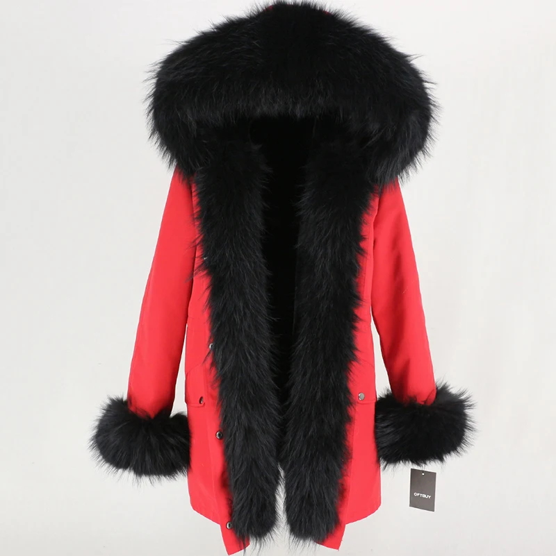 OFTBUY, пальто с натуральным мехом, зимняя куртка для женщин, натуральный мех енота, капюшон, водонепроницаемая, длинная парка, съемная, уличная одежда, роскошные парки, теплые