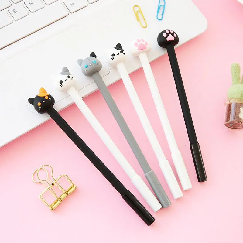 2 Pcs 0.5mm Black Ink Pen Cute Cat Gel Pen Cartoon Kawaii School Stationery Office Supplies Student Study Tool