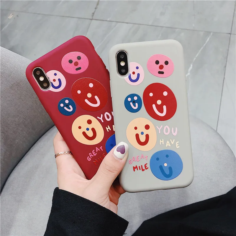 cute Face smiling face TPU Gray red soft shell mobile phone bag For Apple iphone 6 6s 7 8 Plus X XS XR MAX silicone case |