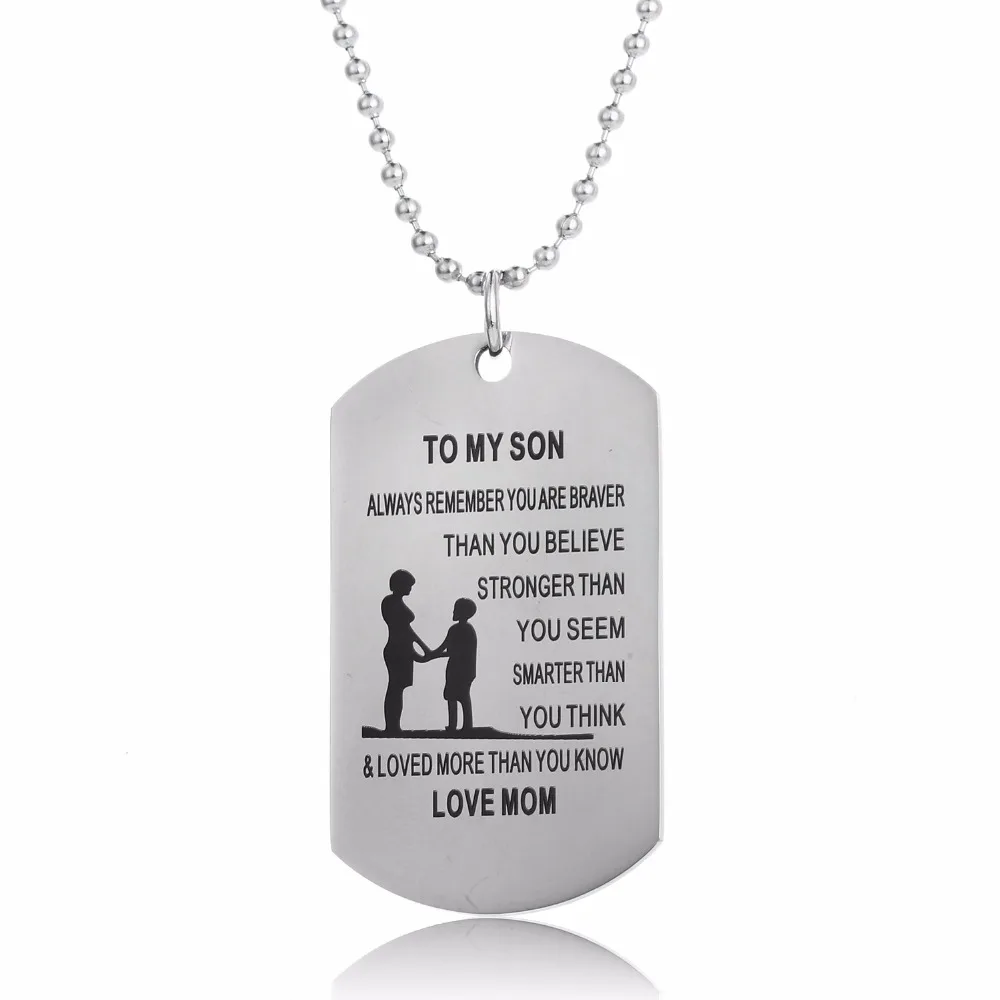 Мама Любовь к сыну dog tag Военная Униформа кулон Цепочки и ожерелья мать Семья мамы мама Обувь для мальчиков Дети подарок Нержавеющая сталь Ожерелья для мужчин Шарм ювелирных изделий