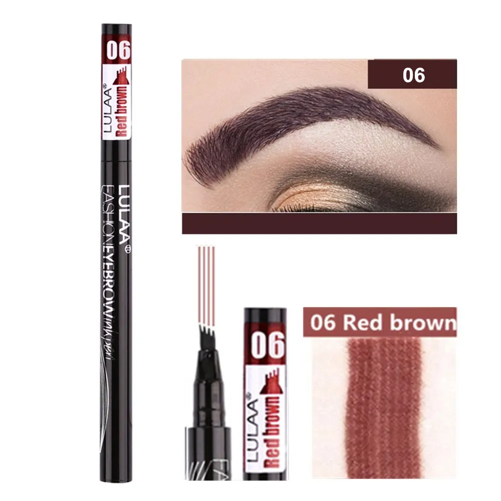 06Red brown LULAA, макияж, водонепроницаемый карандаш для бровей, 4 головки, для бровей, ТИНТ, 6 видов цветов, стойкий, натуральный, коричневый, черный, серый, карандаш для бровей, макияж, чернила - Цвет: 06Red brown
