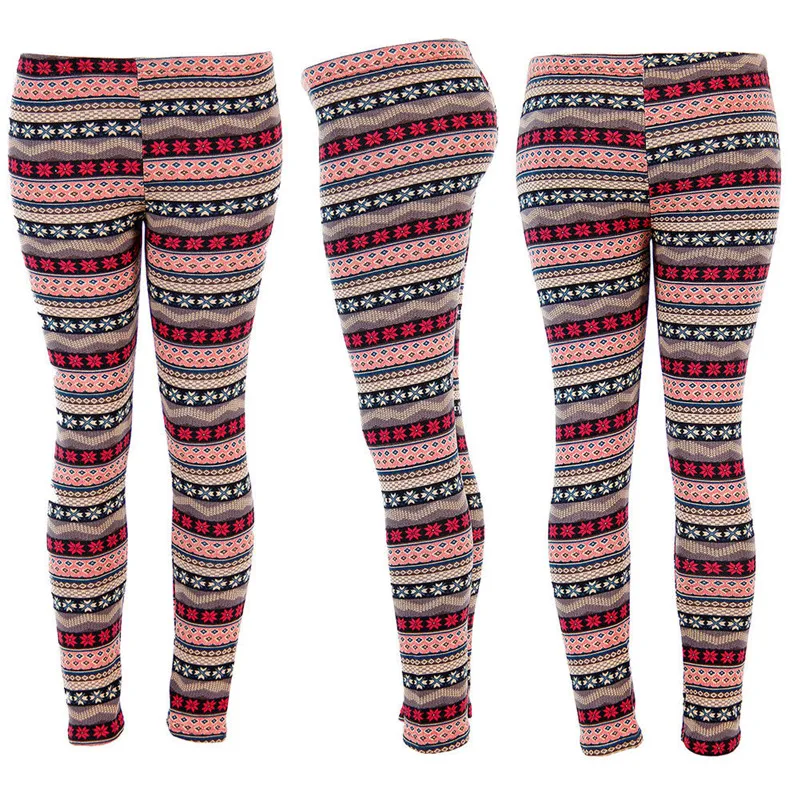

Womens Winter Christmas Warm Leggings Snowflake Striped Printed Knitted Leggings Xmas Colorful Slim Skinny Stretchy Pencil Pants
