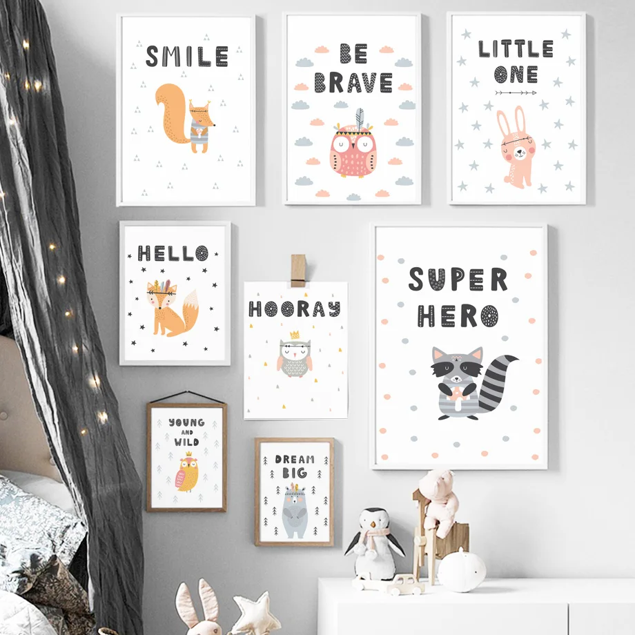 Фокс Медведь Кролик Сова енота белка Wall Art Холст Картина Nordic Плакаты и