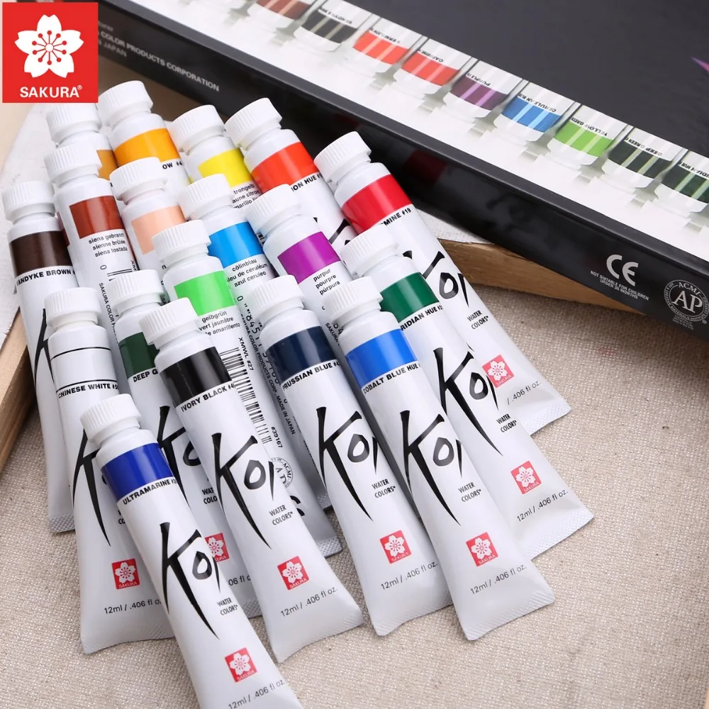 Набор прозрачных акварельных красок SAKURA Koi 12 цветов 18 Япония мл|watercolor paint|transparent