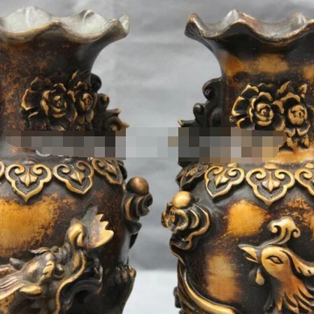 SUIRONG---329 + Королевский дворец Медь Бронза фэн шуй Пион Дракон бутылка с Фениксом