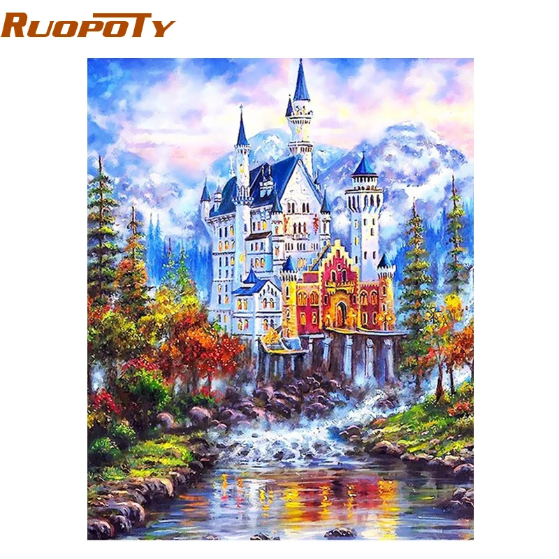 RUOPOTY Фэнтези Замок Пейзаж DIY цифровая картина маслом по номерам Современная