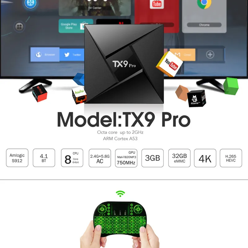 ТВ приставка Tanix TX9 Pro Android 7 1 Восьмиядерный процессор Amlogic S912 3 ГБ 32 Bluetooth 4 1000 м LAN K HDMI