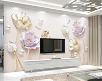 beibehang custom papier peint embossed new chinese simple jewelry three dimensional tulip background papel de parede wallpaper