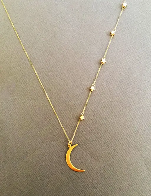 Vermeil Crescent Moon and Star necklace I love you to the moon back mother children jewelry gift | Украшения и аксессуары