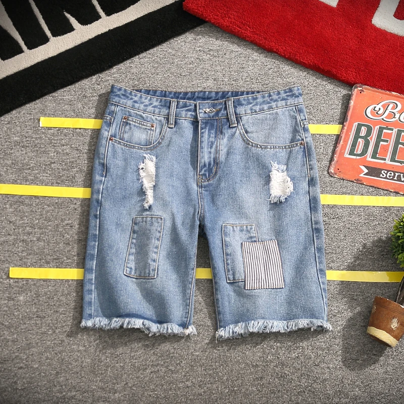 summer jeans shorts men new 5xl big size male scratch hole patch denim shorts