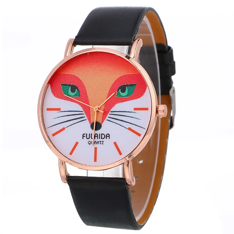 Прямая поставка женские черные и белые часы с рисунком лисы модные повседневные