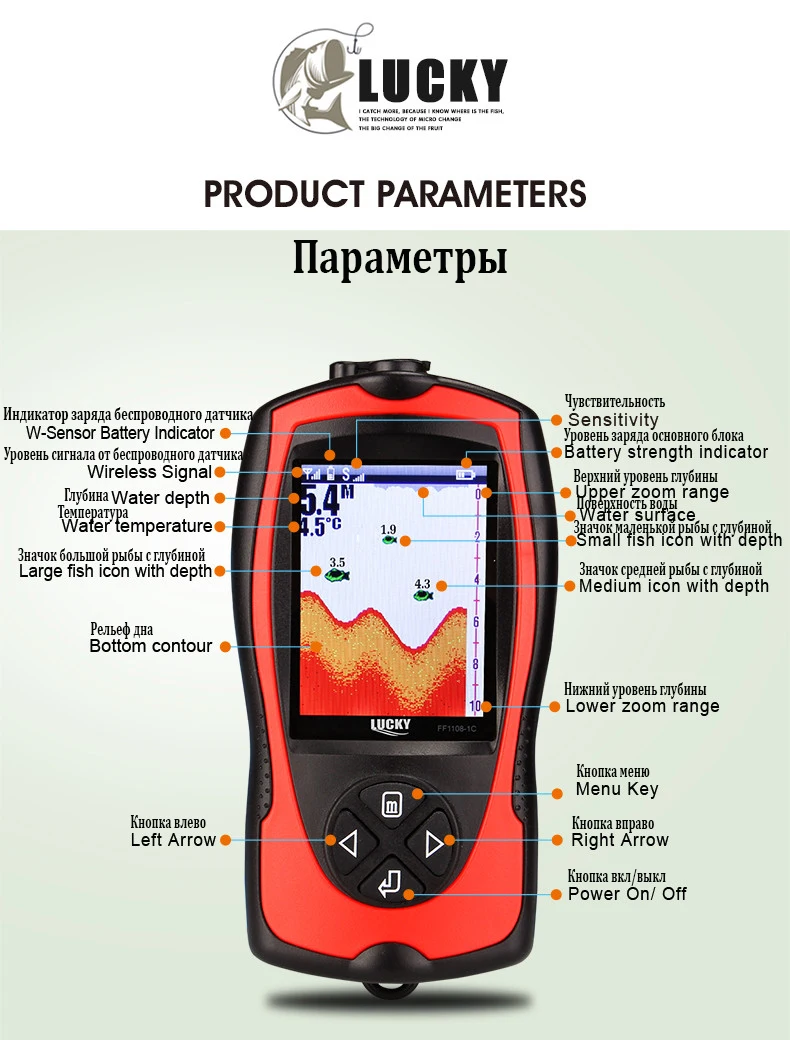 Эхолот для рыбалки FF1108 1CWLA LUCKY с цветным дисплеем lucky эхолот fish finder sonar for fishing