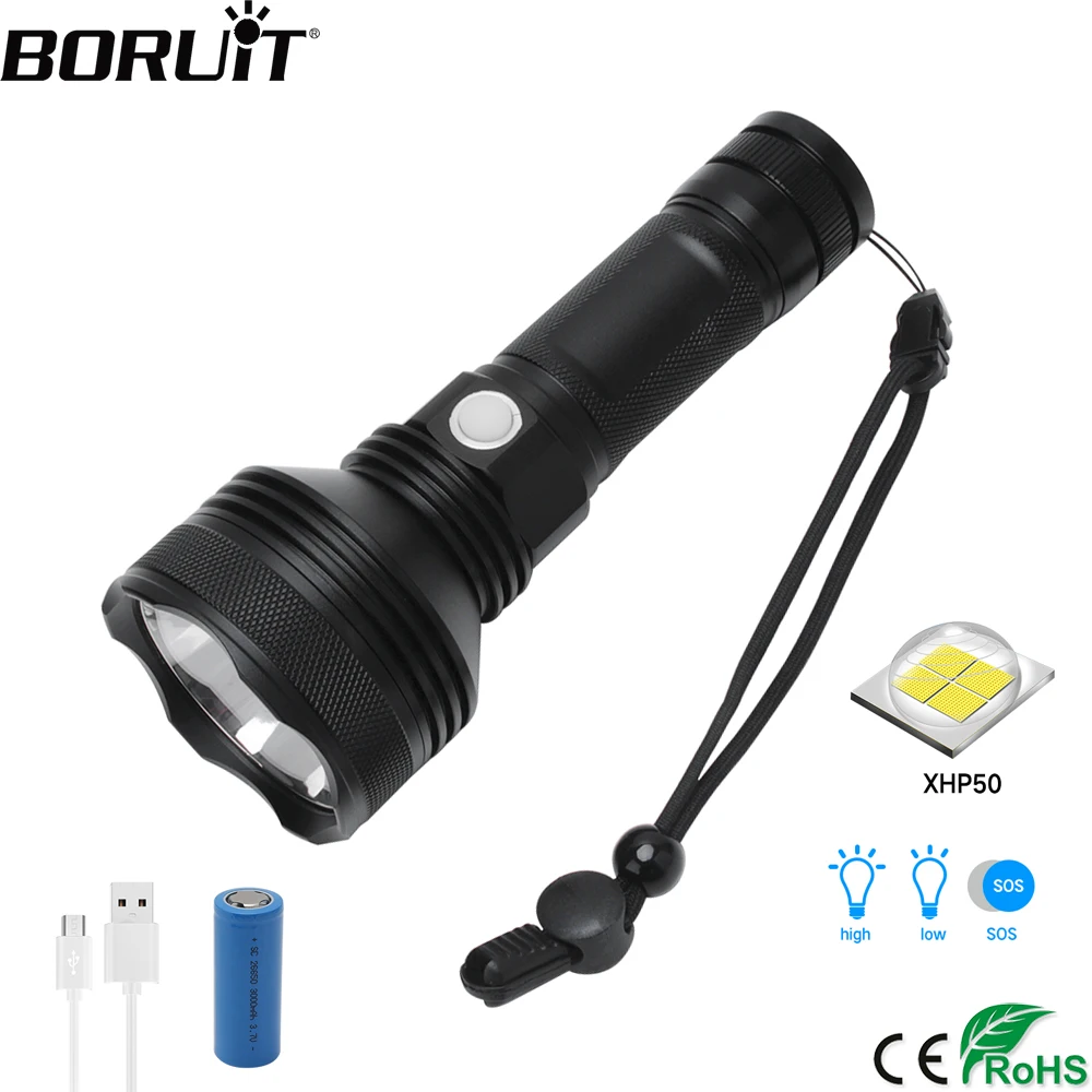 BORUiT C10 светодиодный светильник вспышка высокой мощности 2300LM XHP50 фонарь 3 режима