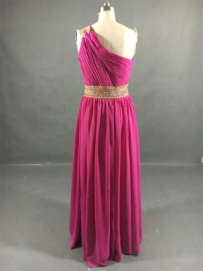 Vestido Де Noche 2017 Сексуальная Одно Плечо Fuchsia Шифон Пром платье с Золотой Пояса