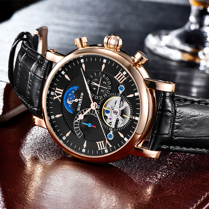 BINSSAW Мужские автоматические механические часы Tourbillon модные деловые из