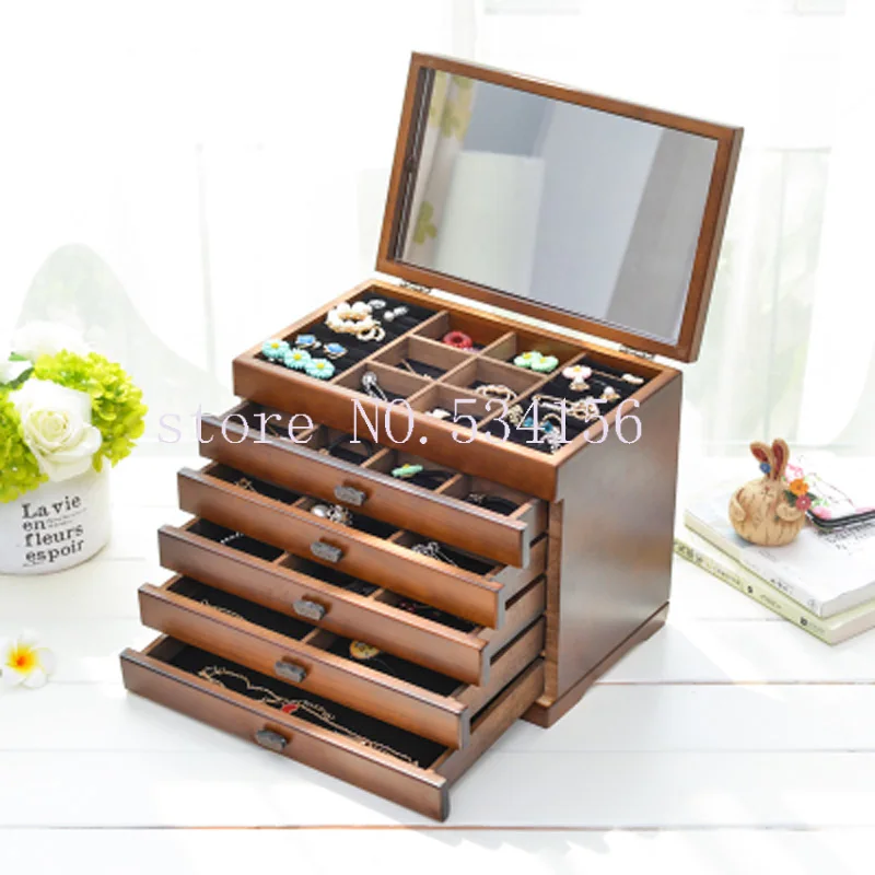 Upgraded version With mirror Wood Jewelry Box Storage Gift Display Box Jewelry Lagre Gift Box  Packaging casket  gift   box