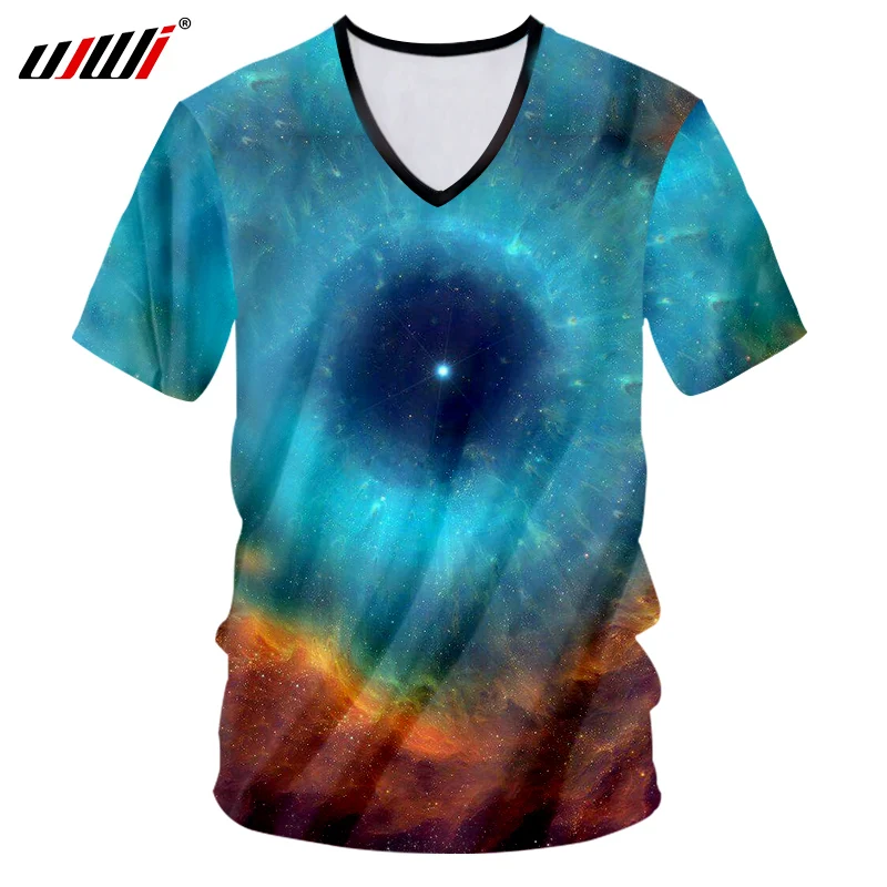 

UJWI Men's V-neck Tshirt Print Starry Stars 3d T-shirts Hombre Fitness Undershirt Sweat Proof Short Sleeve Tee Shirts Big Size