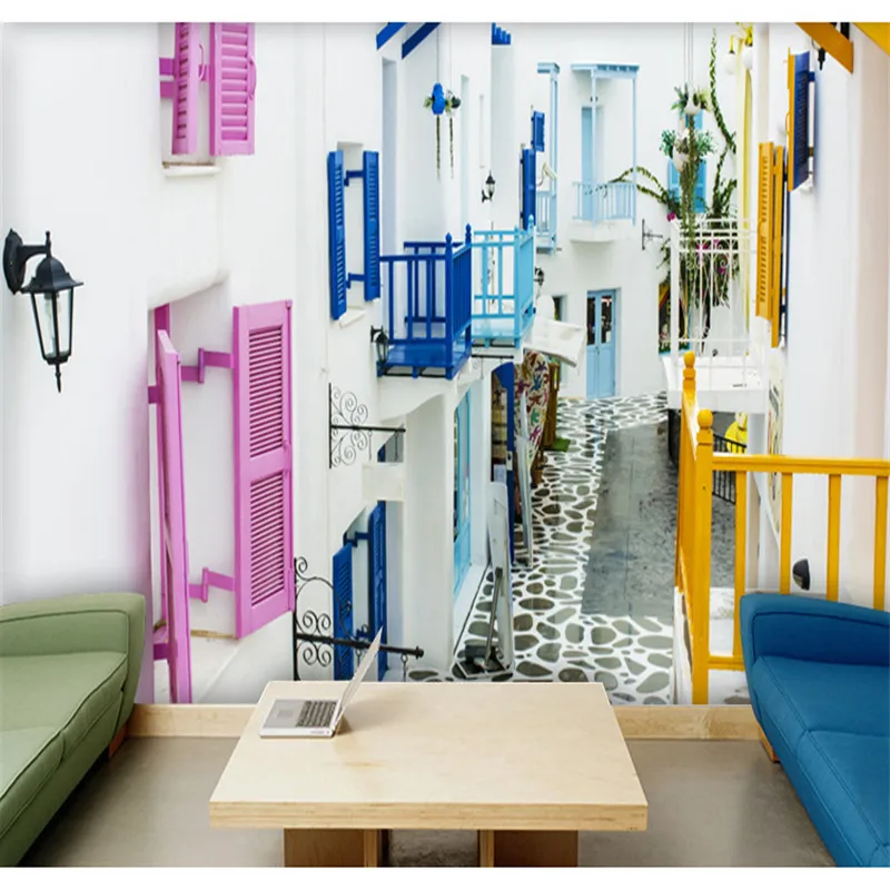 Пользовательские 3D фото обои Санторини Греция средиземноморский пейзаж росписи